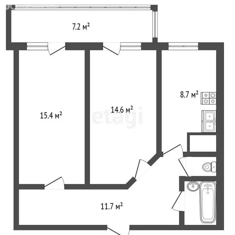 2-комнатная квартира: Санкт-Петербург, Парашютная улица, 54 (54 м) - Фото 1