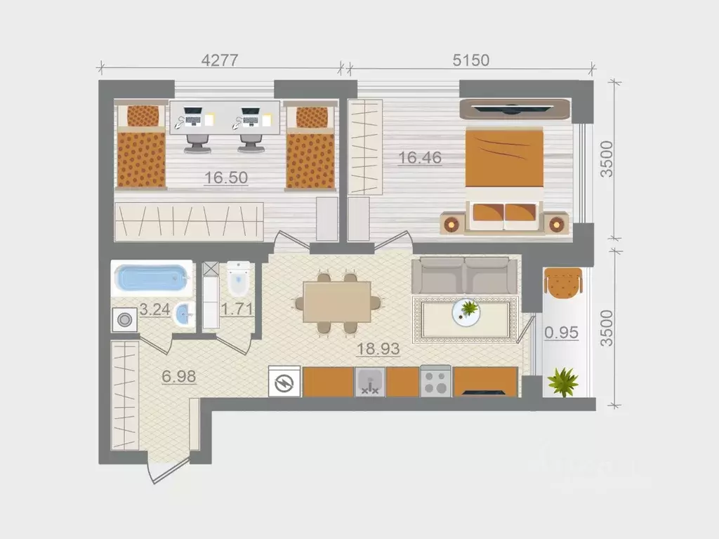 2-к кв. Ленинградская область, Ломоносовский район, Горбунковское ... - Фото 1