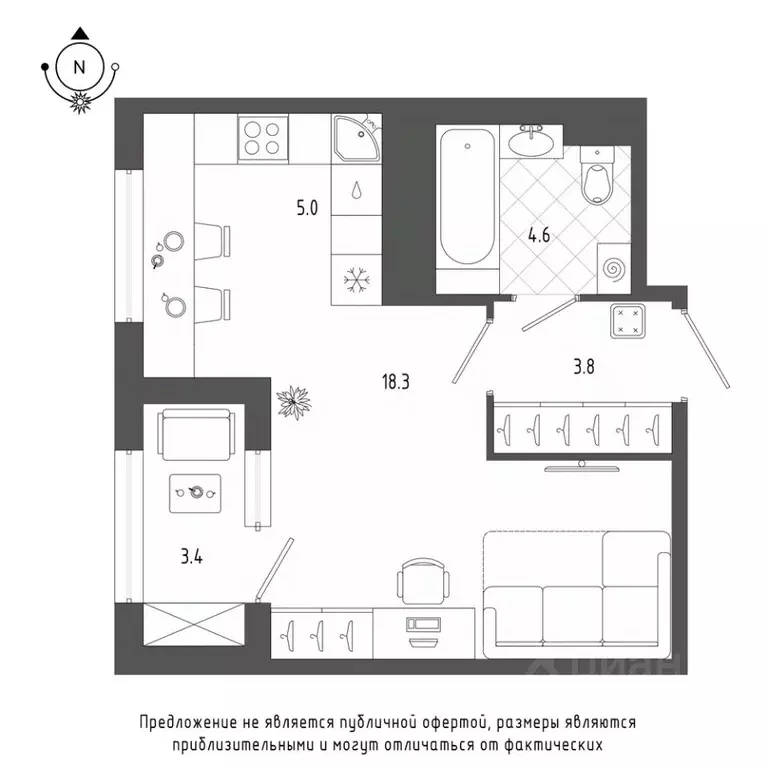 Студия Санкт-Петербург бул. Измайловский, 9 (33.4 м) - Фото 0
