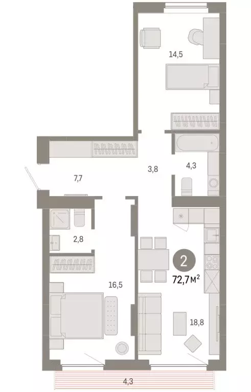 2-комнатная квартира: Новосибирск, квартал Лебедевский, 1/3 (72.7 м) - Фото 2
