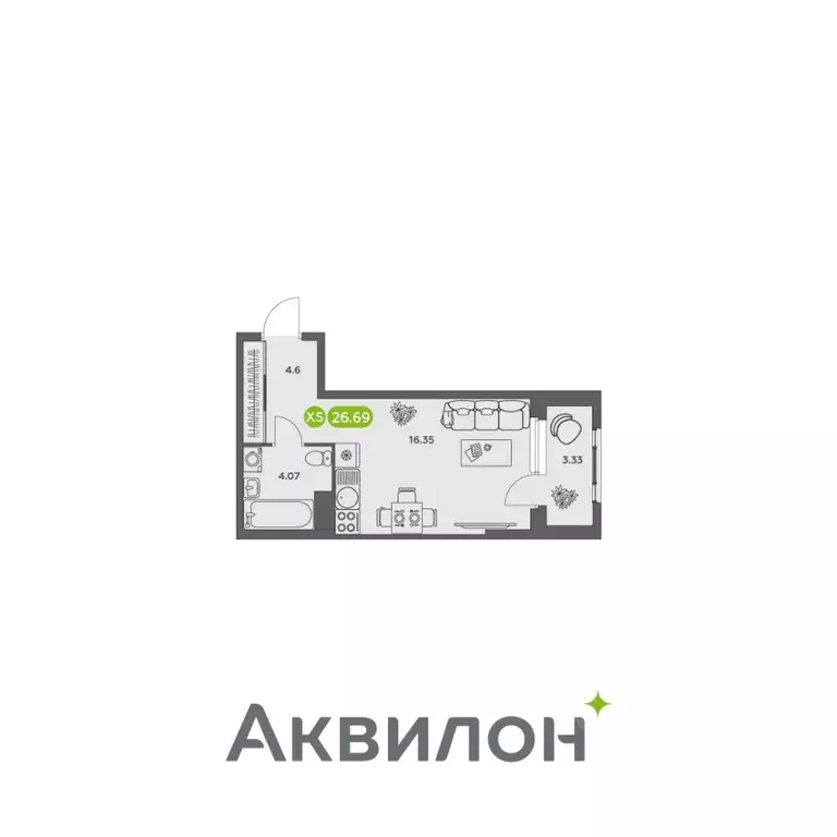 Студия Архангельская область, Архангельск АКвартал жилой комплекс ... - Фото 1