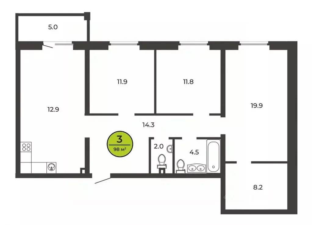 3-к кв. Брянская область, Брянск ул. Ильи Иванова, 3А (98.0 м) - Фото 1