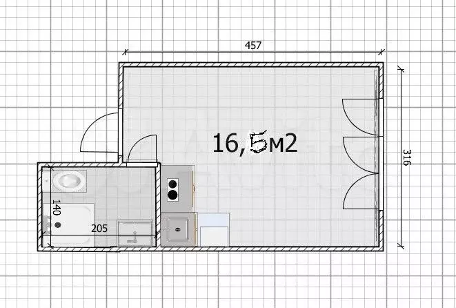 Квартира-студия, 16,5 м, 1/9 эт. - Фото 0