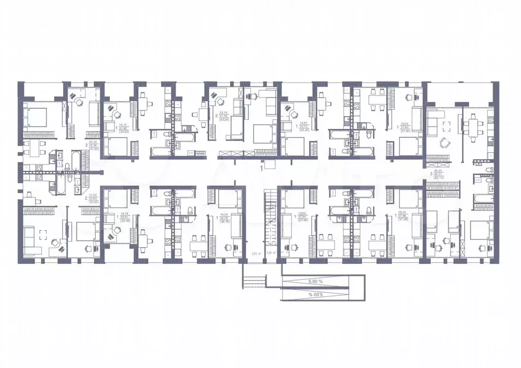 1-к. квартира, 34,5 м, 1/3 эт. - Фото 1