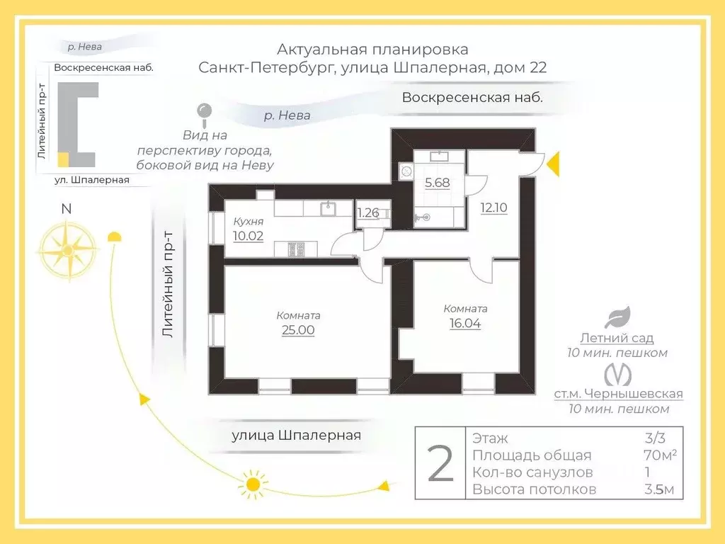 2-к кв. Санкт-Петербург Шпалерная ул., 22 (70.0 м) - Фото 1