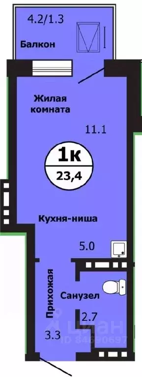 Студия Красноярский край, Красноярск ул. Лесников, 43Б (23.1 м) - Фото 0