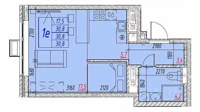1-к кв. Астраханская область, Астрахань ул. Бэра, 29 (30.8 м) - Фото 1