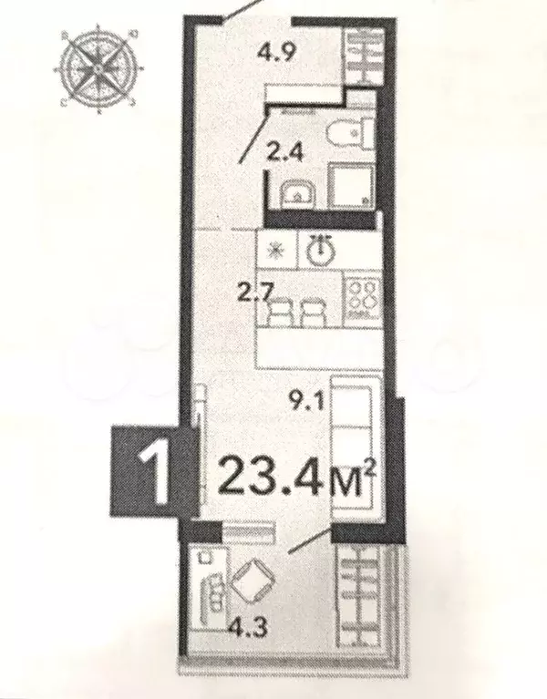 Квартира-студия, 23,4 м, 11/17 эт. - Фото 0