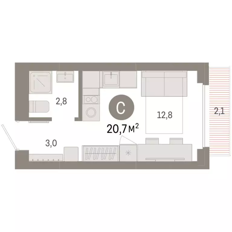 Квартира-студия: Новосибирск, квартал Лебедевский, 1/3 (20.7 м) - Фото 2
