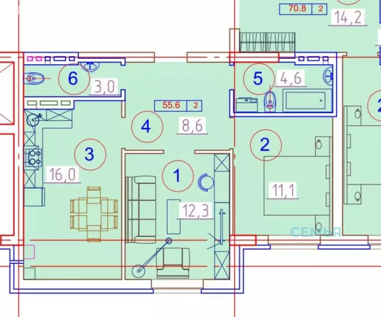 2-комнатная квартира: Владикавказ, улица Курсантов-Кировцев, 27Б (55.6 ... - Фото 2