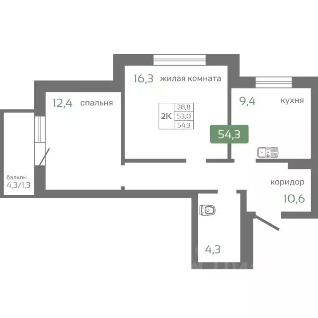 2-к кв. Красноярский край, Красноярск Норильская ул., с2 (54.3 м) - Фото 0