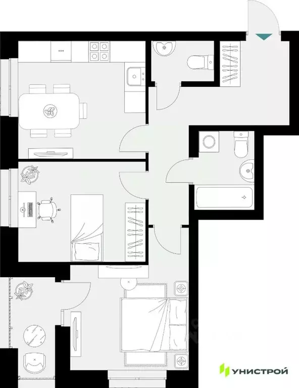 2-к кв. Татарстан, Казань 38-й кв-л,  (55.95 м) - Фото 1
