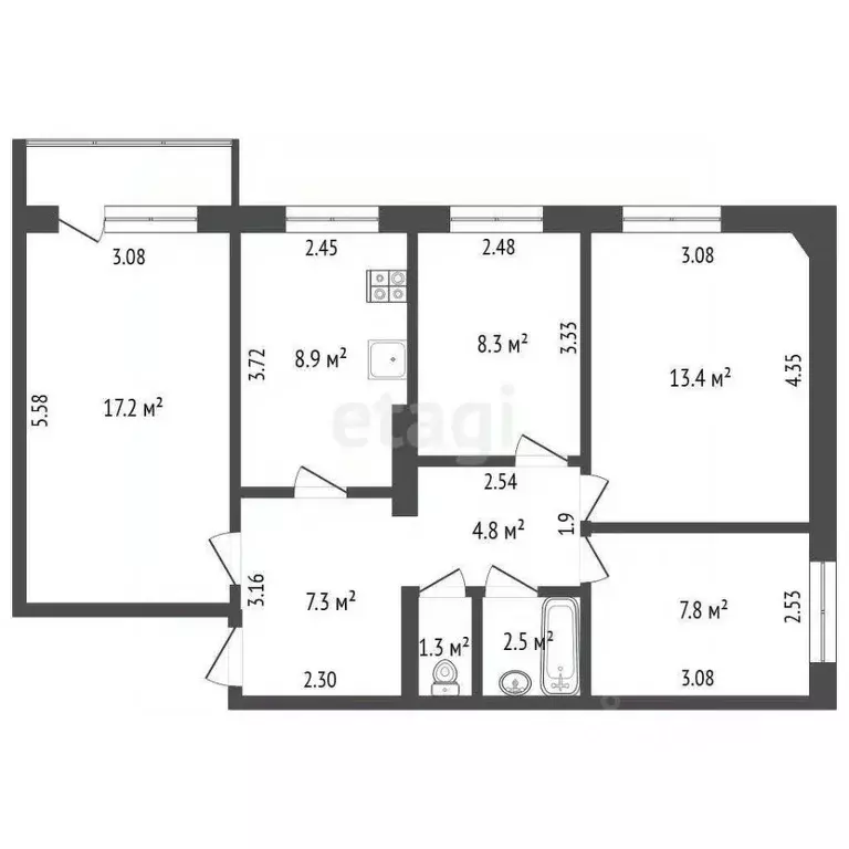 4-к кв. Саха (Якутия), Якутск ул. Каландаришвили, 40/1 (71.5 м) - Фото 1
