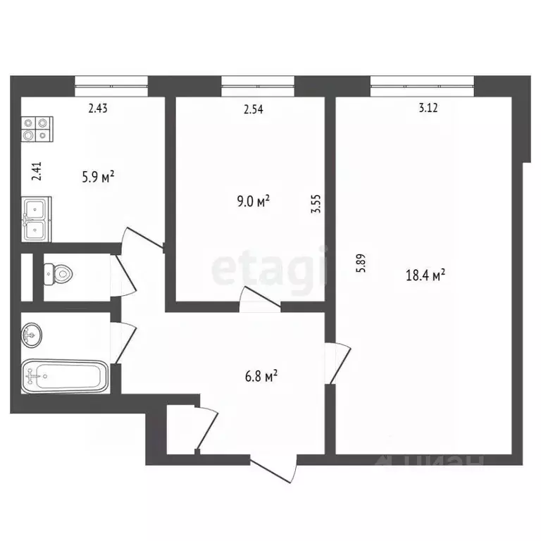 2-к кв. Татарстан, Набережные Челны просп. Сююмбике, 8 (43.4 м) - Фото 2