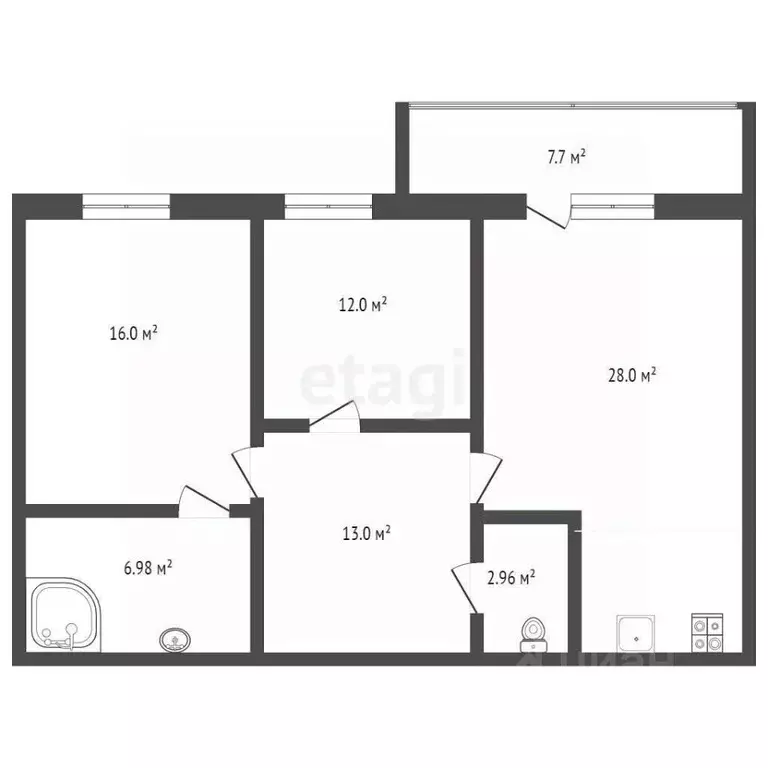 2-к кв. Тюменская область, Тюмень ул. Николая Федорова, 28 (79.7 м) - Фото 2