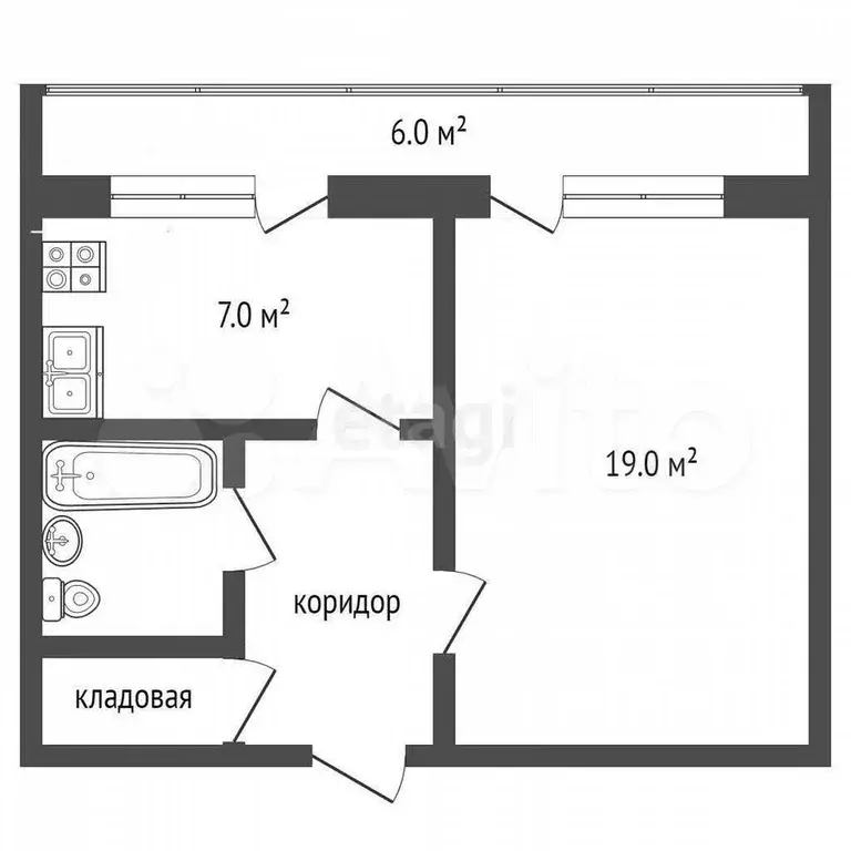 1-к. квартира, 33,5 м, 1/5 эт. - Фото 0