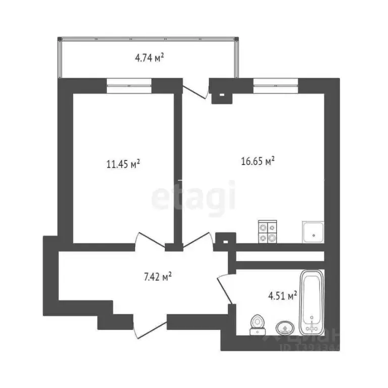 1-к кв. Тюменская область, Тюмень ул. Николая Никитина, 4 (39.5 м) - Фото 2