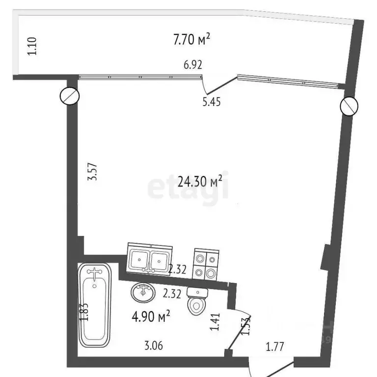 Студия Краснодарский край, Геленджик Крымская ул., 3к3 (29.0 м) - Фото 1