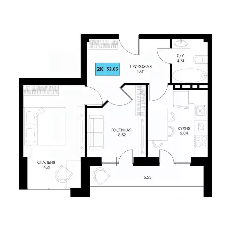 2-к кв. Дагестан, Дербент  (52.06 м) - Фото 1