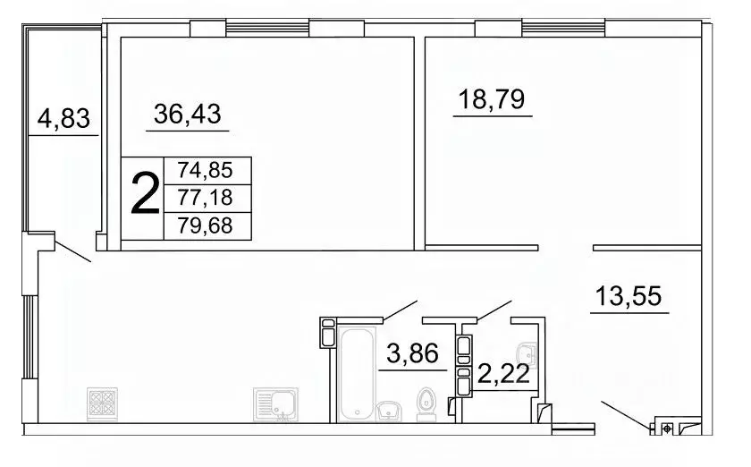 2-к кв. Самарская область, Самара ул. Дыбенко, 5 (79.52 м) - Фото 1