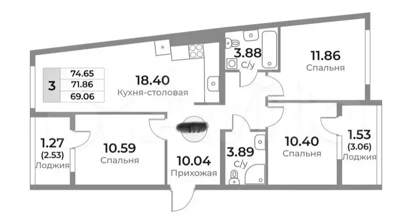 3-к. квартира, 75 м, 3/10 эт. - Фото 1