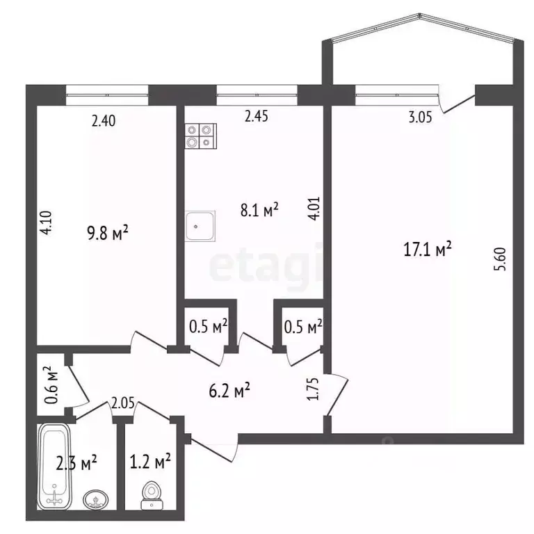 2-к кв. Саха (Якутия), Якутск ул. Кулаковского, 4/3 (46.3 м) - Фото 1