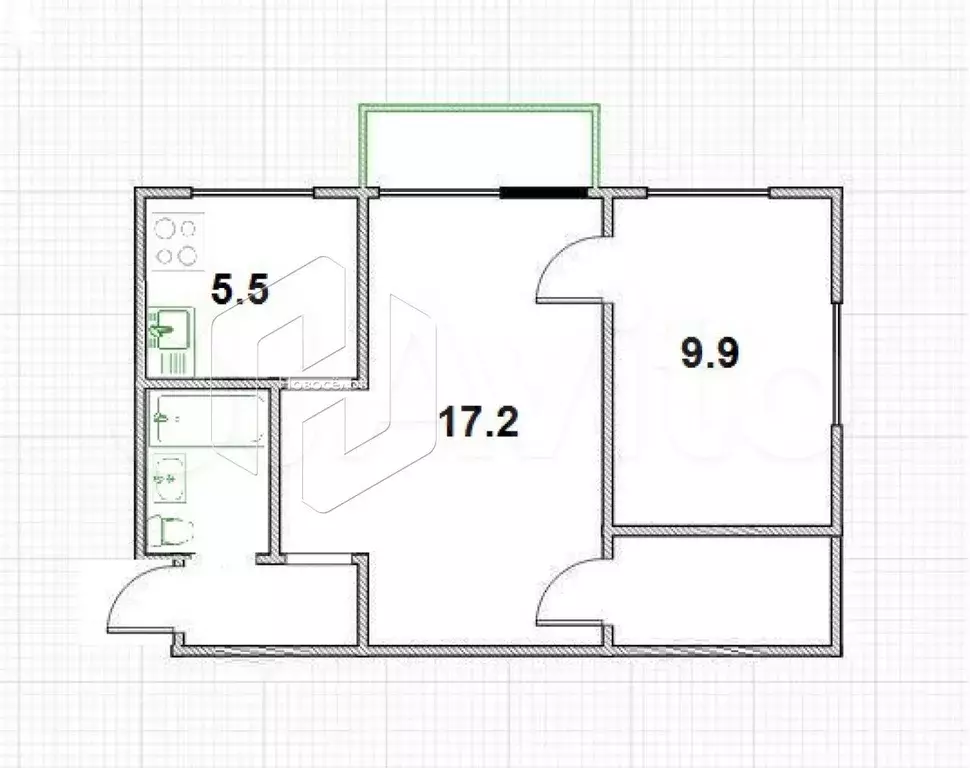 2-к. квартира, 40,7 м, 5/5 эт. - Фото 0