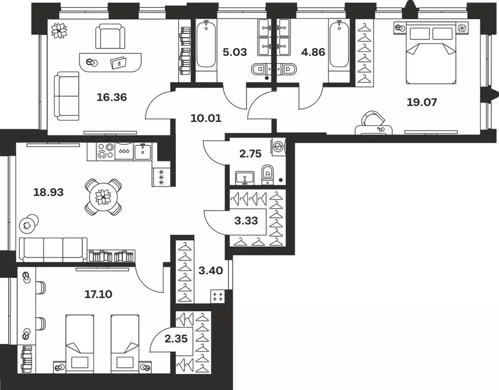 3-к кв. Тульская область, Тула Прайм Сойфера жилой комплекс (103.19 м) - Фото 1