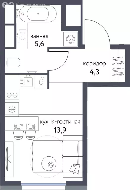 Квартира-студия: Москва, Тагильская улица, 2к1 (23.8 м) - Фото 0