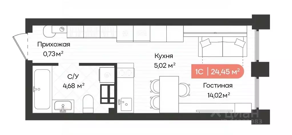 1-к кв. Новосибирская область, Новосибирск Ленинградская ул., 342 ... - Фото 1