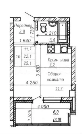 Квартира-студия, 25,1 м, 9/9 эт. - Фото 0