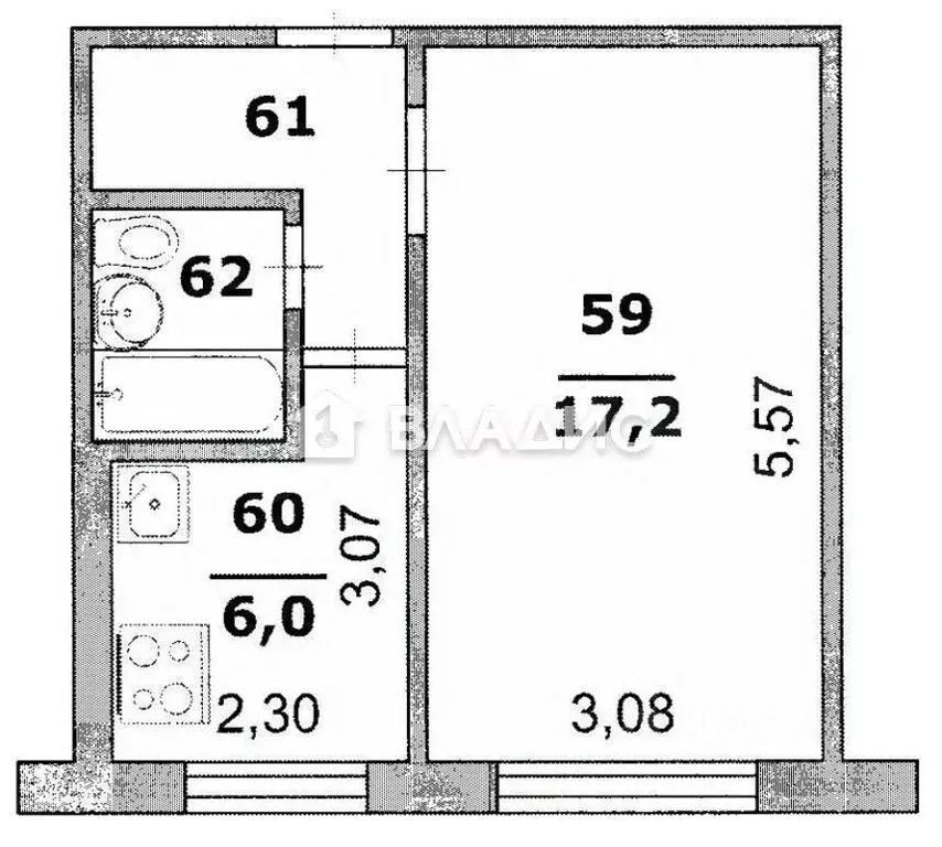 1-к кв. Белгородская область, Белгород ул. Мокроусова, 17 (30.0 м) - Фото 2