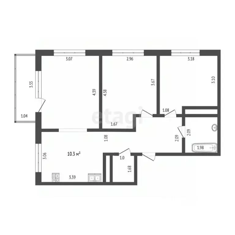 3-к кв. Тюменская область, Тюмень ул. Фармана Салманова, 26к2 (60.3 м) - Фото 2