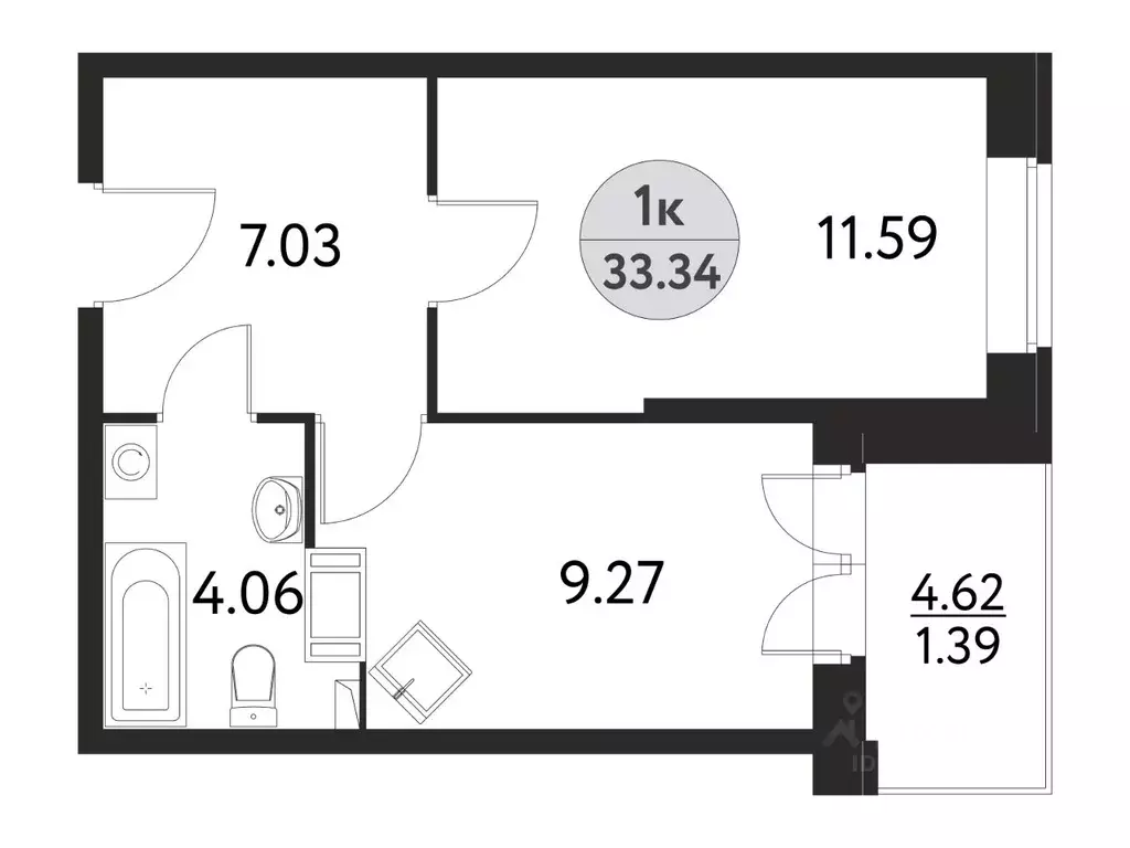 1-к кв. Московская область, Щелково Полевая ул., 4А (33.34 м) - Фото 1