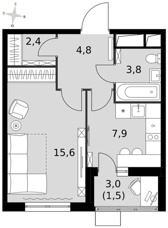 1-к кв. Московская область, Ленинский городской округ, пос. Развилка ... - Фото 2