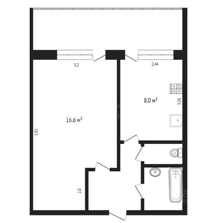 1-к кв. Тюменская область, Тюмень ул. Щербакова, 98 (33.0 м) - Фото 1