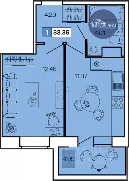 1-к кв. Архангельская область, Северодвинск просп. Труда, 74к1 (33.36 ... - Фото 1