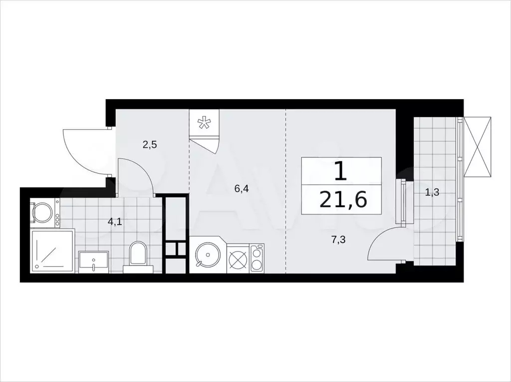 Квартира-студия, 21,6м, 13/18эт. - Фото 1