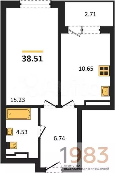 1-к. квартира, 38,5 м, 8/24 эт. - Фото 0