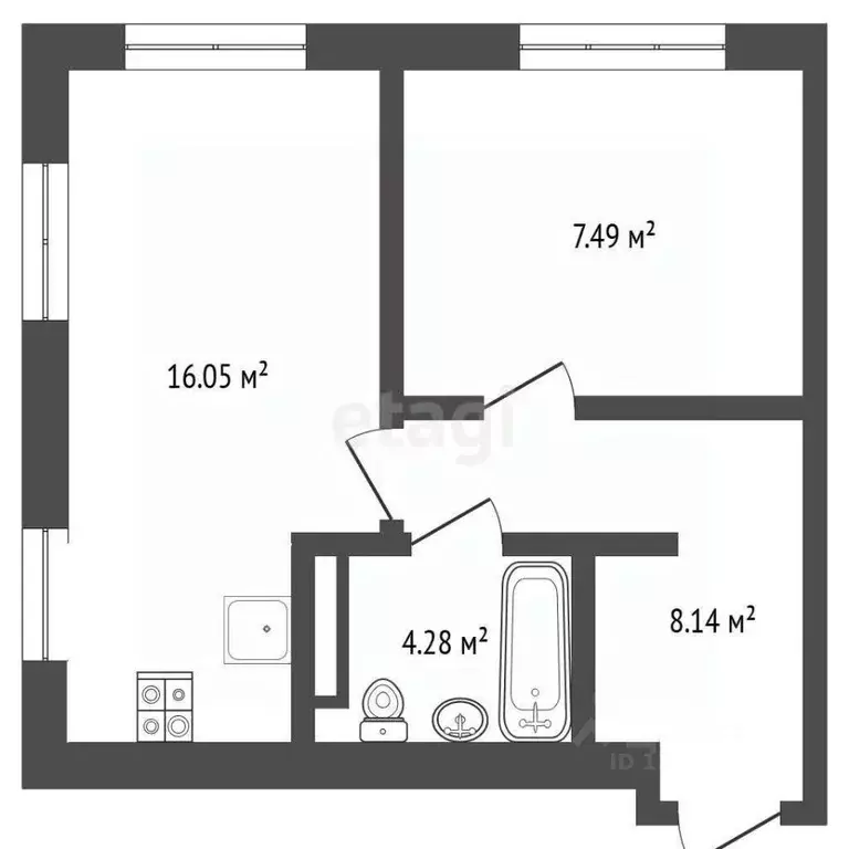 1-к кв. Тюменская область, Тюмень ул. Первооткрывателей, 14 (35.1 м) - Фото 2