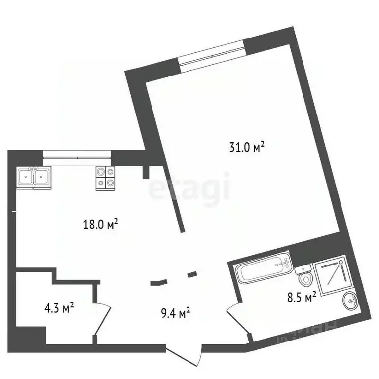 1-к кв. Тюменская область, Тюмень ул. Щербакова, 2к2 (69.3 м) - Фото 2