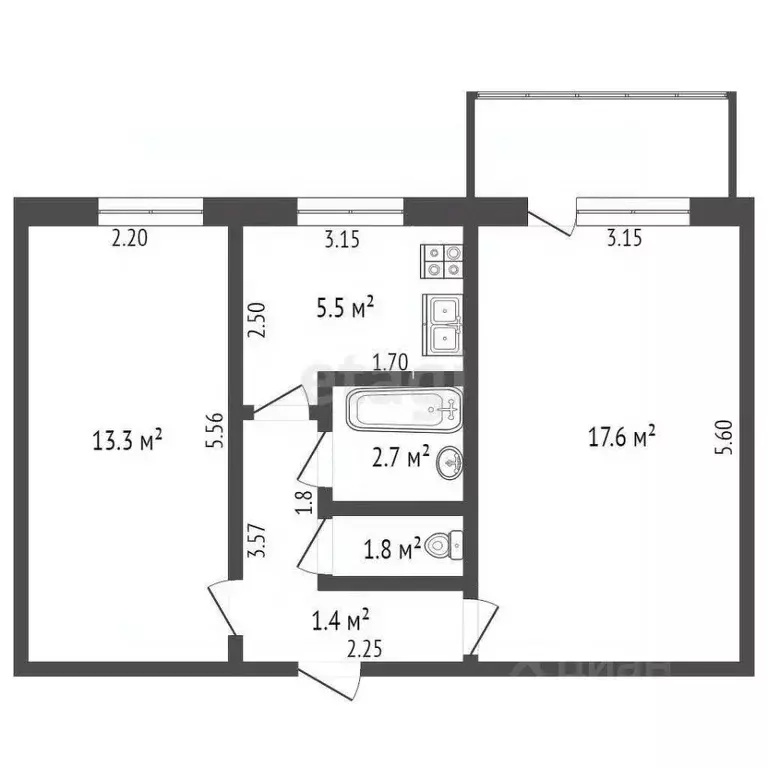 2-к кв. Крым, Феодосия ул. Караимская, 4 (45.2 м) - Фото 2