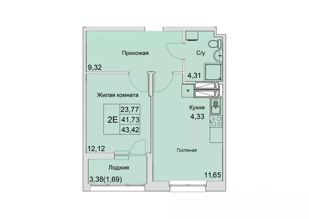 2-к кв. Ростовская область, Батайск  (43.42 м) - Фото 1