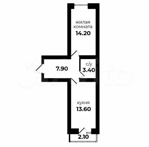 1-к. квартира, 38,4 м, 1/5 эт. - Фото 1