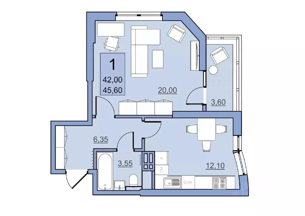 1-к кв. Саратовская область, Балаково Комсомольская ул., 65 (42.0 м) - Фото 0