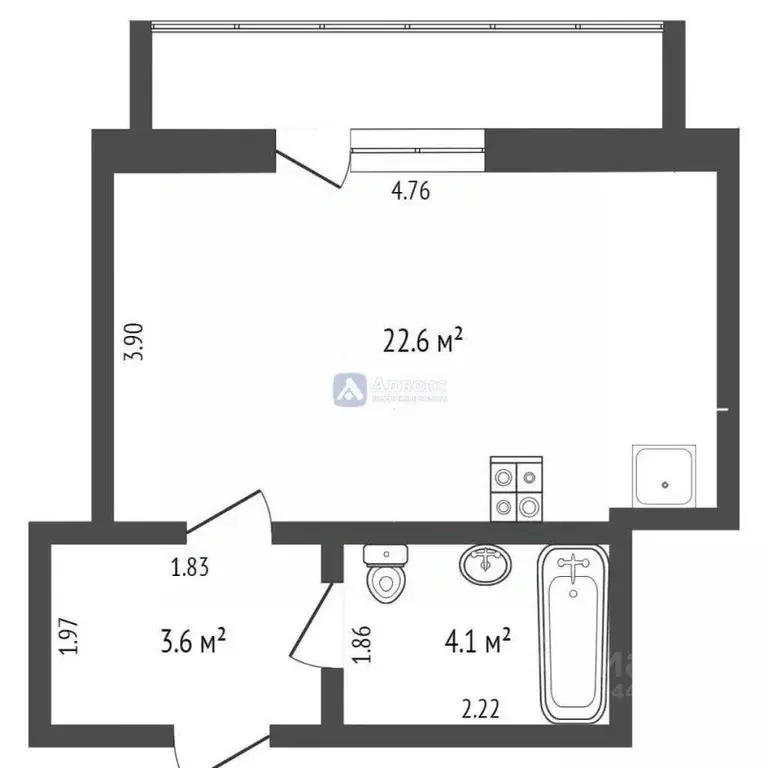 Студия Тюменская область, Тюмень ул. Николая Никитина, 6 (26.5 м) - Фото 1