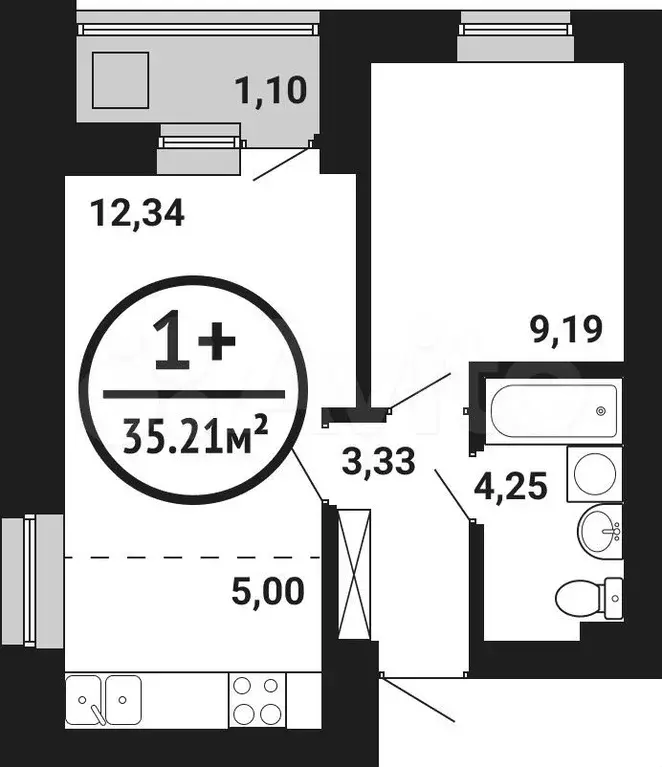 1-к. квартира, 35,2м, 2/8эт. - Фото 0