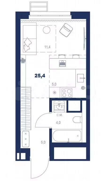 Квартира-студия, 25,4 м, 3/32 эт. - Фото 0