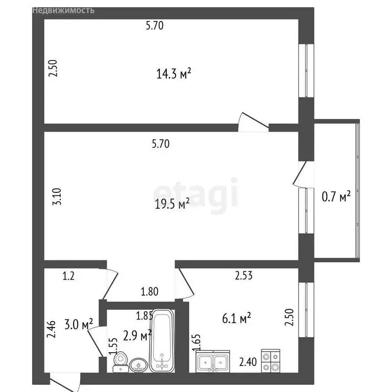 2-комнатная квартира: Стерлитамак, улица Худайбердина, 140 (45.8 м) - Фото 1
