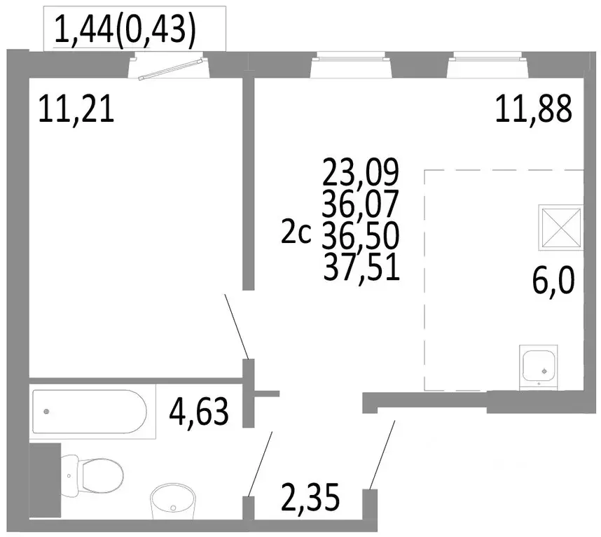 2-к кв. Челябинская область, Челябинск ул. Блюхера, 125Б (36.5 м) - Фото 0